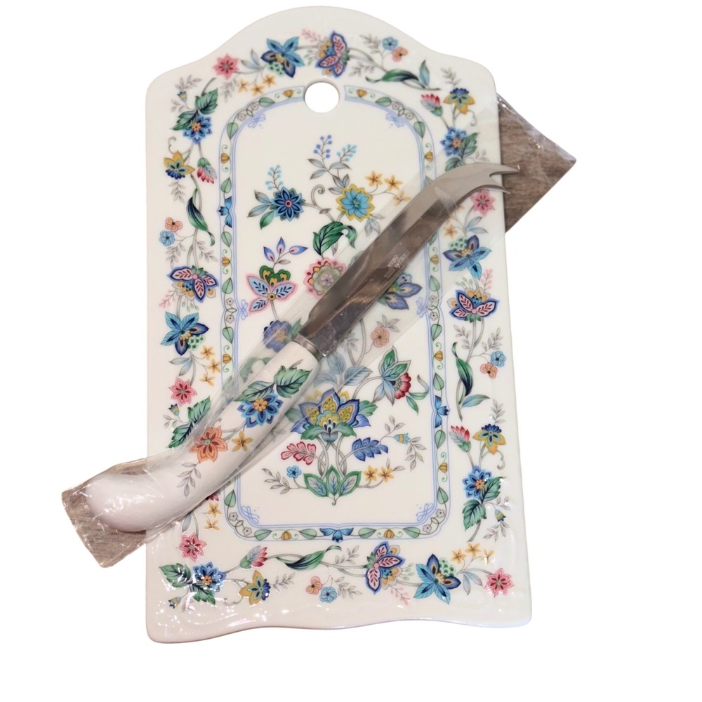 Vintage Andrea by Sadek Japan Floral Porcelain Cheese‎ Board Knife Serving New